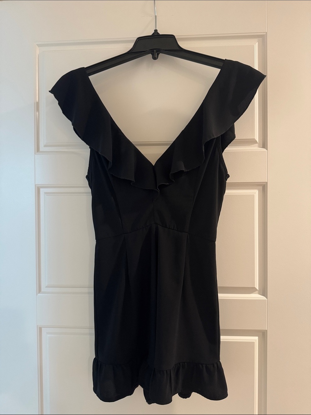 Revolve- by the way. Black Ruffle V-Neck Romper